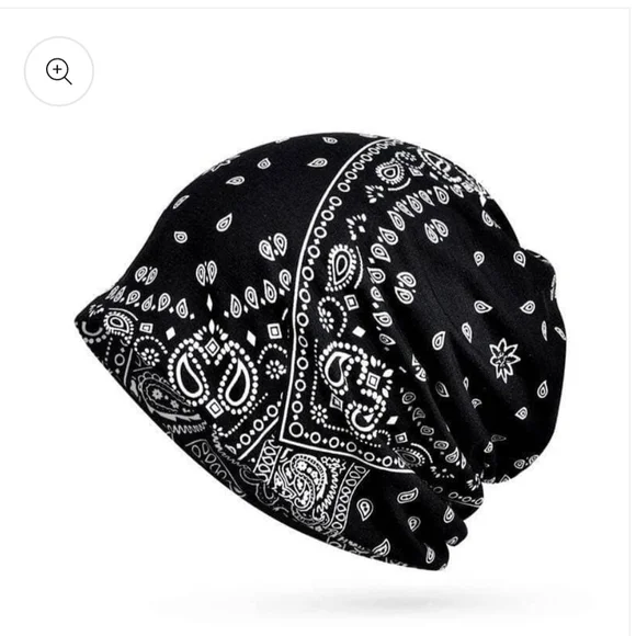 Black and White Paisley Beanie - Picture 2 of 2